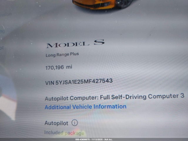 5YJSA1E25MF427543 Tesla Model S Long Range Dual Motor All-wheel Drive/long Range Plus Dual Motor All-wheel Drive