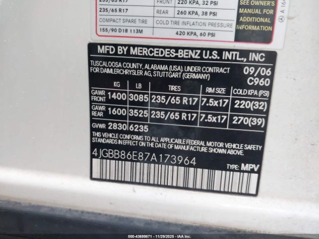 2007 MERCEDES-BENZ ML 350 4JGBB86E87A173964 Photo 8