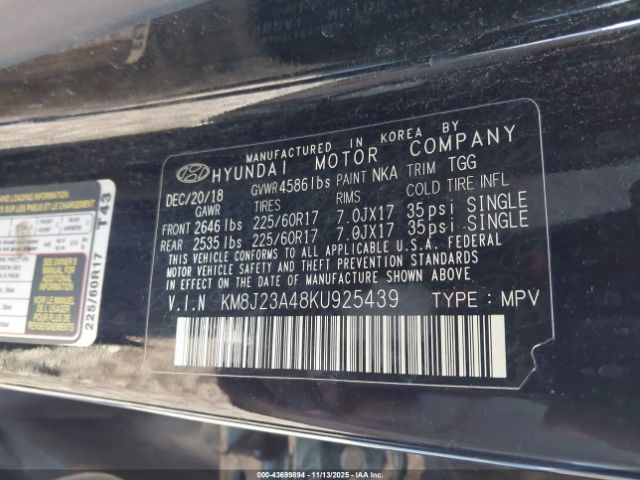 2019 HYUNDAI TUCSON KM8J23A48KU925439 Photo 8