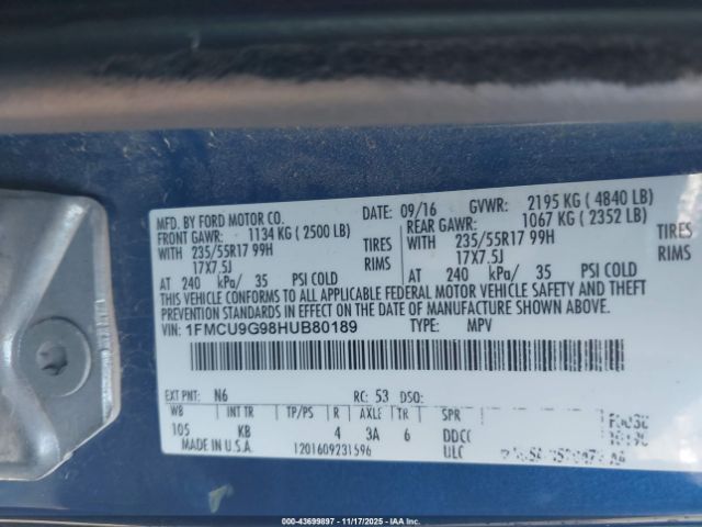 2017 FORD ESCAPE 1FMCU9G98HUB80189 Photo 8