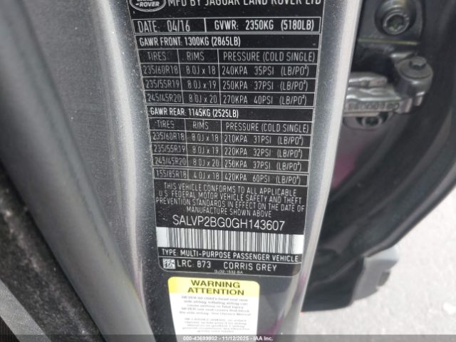 2016 LAND ROVER RANGE ROVER EVOQUE SALVP2BG0GH143607 Photo 8