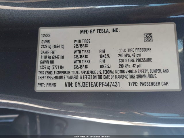 2023 TESLA MODEL 3 5YJ3E1EA0PF447431 Photo 8