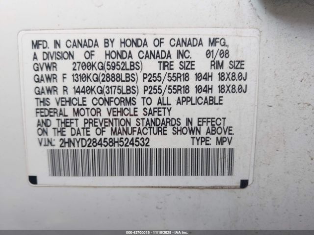 2008 ACURA MDX 2HNYD28458H524532 Photo 8