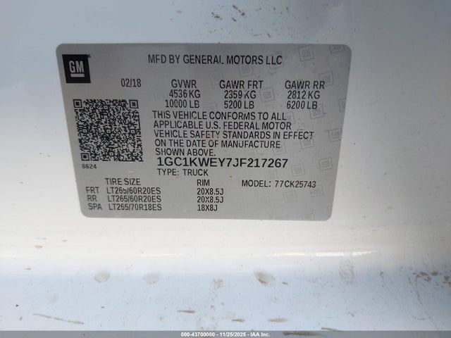 1GC1KWEY7JF217267 Chevrolet Silverado 2500hd Ltz