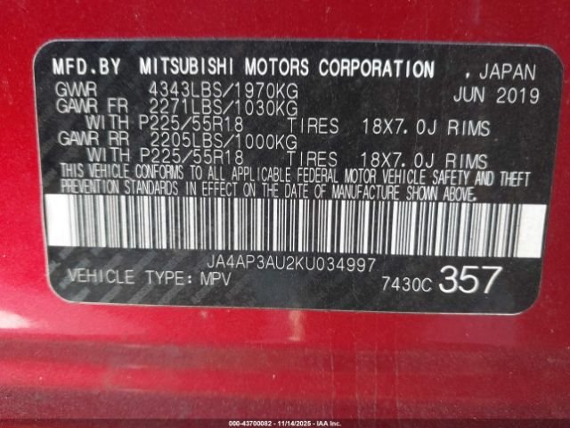 2019 MITSUBISHI OUTLANDER SPORT JA4AP3AU2KU034997 Photo 8