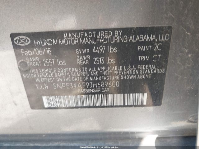 2018 HYUNDAI SONATA 5NPE34AF9JH689600 Photo 8