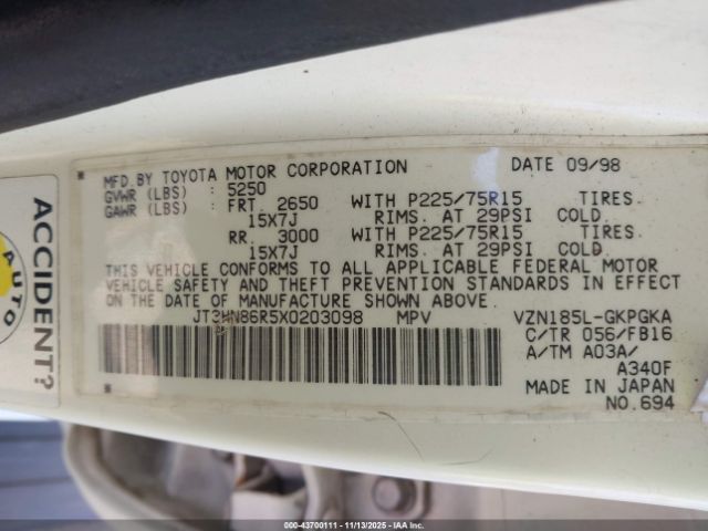 1999 TOYOTA 4RUNNER JT3HN86R5X0203098 Photo 8