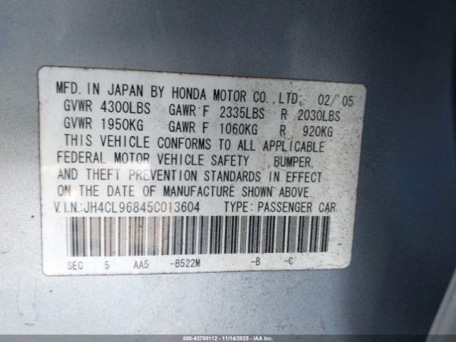 2005 ACURA TSX JH4CL96845C013604 Photo 8