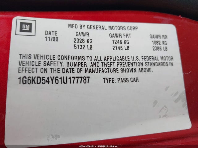 2001 CADILLAC DEVILLE 1G6KD54Y61U177787 Photo 8