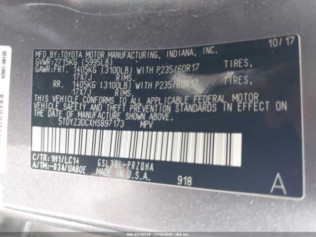 2017 TOYOTA SIENNA 5TDYZ3DCXHS897173 Photo 8