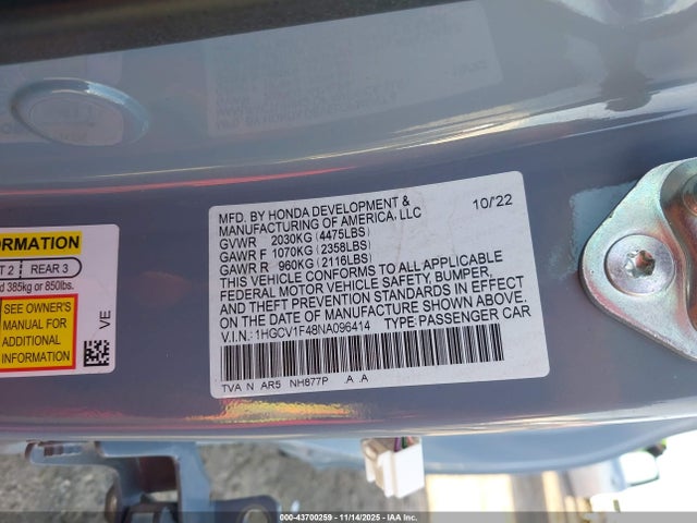 1HGCV1F48NA096414 Honda Accord Sport Se