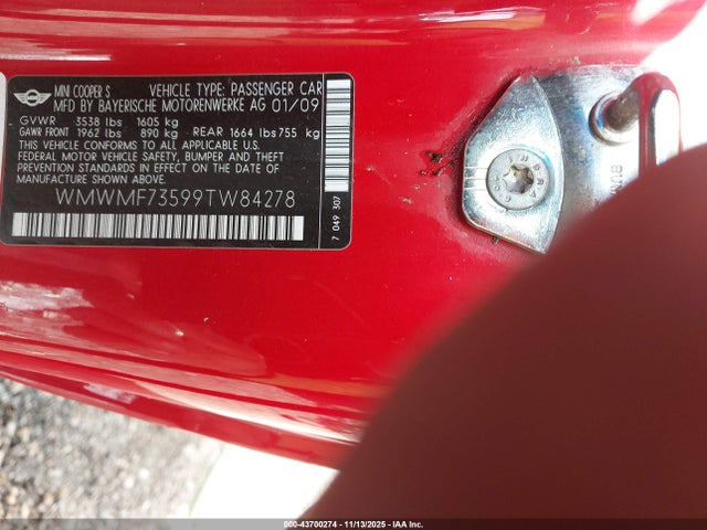2009 MINI COOPER S WMWMF73599TW84278 Photo 8