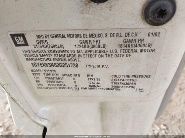 2002 CADILLAC ESCALADE EXT 3GYEK63N82G251738 Photo 8