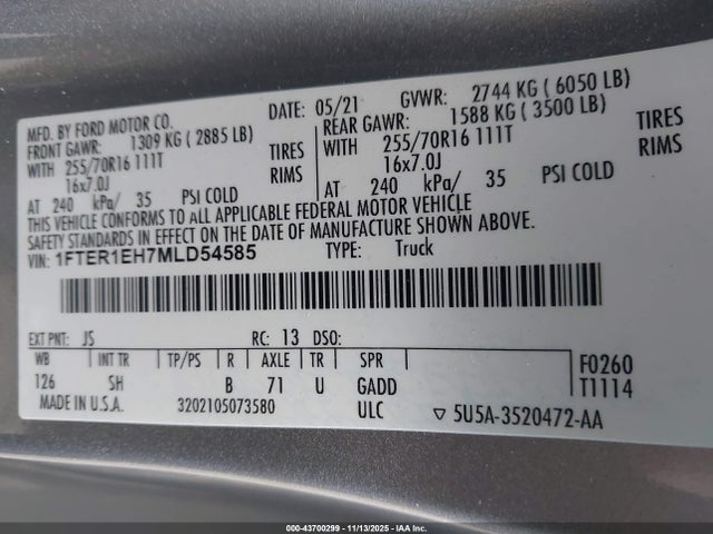 2021 FORD RANGER 1FTER1EH7MLD54585 Photo 8