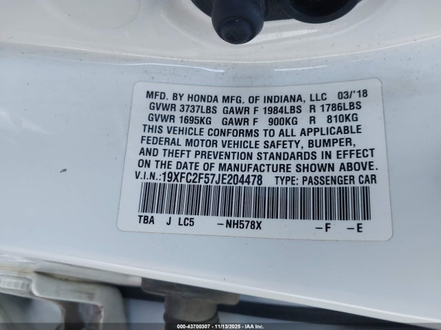 19XFC2F57JE204478 Honda Civic Lx