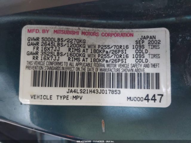 2003 MITSUBISHI MONTERO SPORT JA4LS21H43J017853 Photo 8