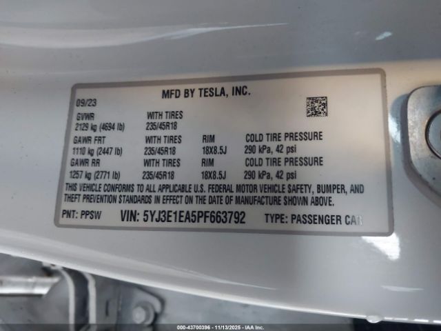 2023 TESLA MODEL 3 5YJ3E1EA5PF663792 Photo 8