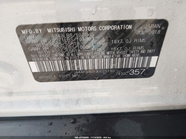 2018 MITSUBISHI OUTLANDER SPORT JA4AP3AU1JU025190 Photo 8