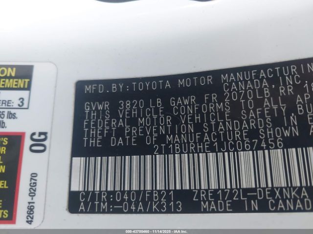 2018 TOYOTA COROLLA 2T1BURHE1JC067456 Photo 8