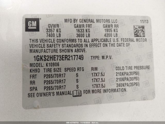 2014 GMC YUKON XL 1500 1GKS2HE73ER217749 Photo 8