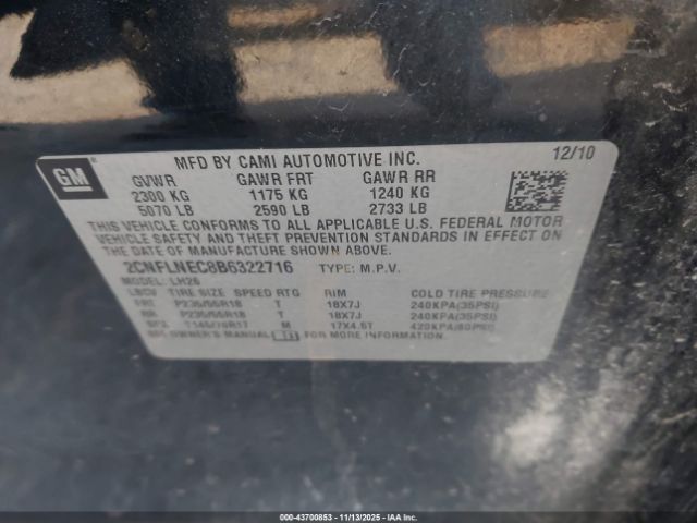 2011 CHEVROLET EQUINOX 2CNFLNEC8B6322716 Photo 8