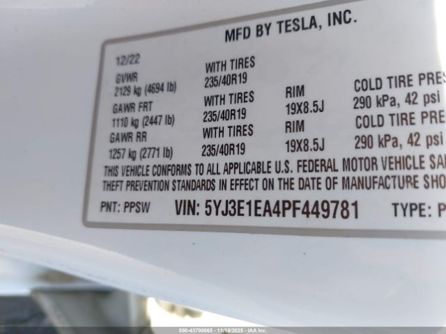 2023 TESLA MODEL 3 5YJ3E1EA4PF449781 Photo 8