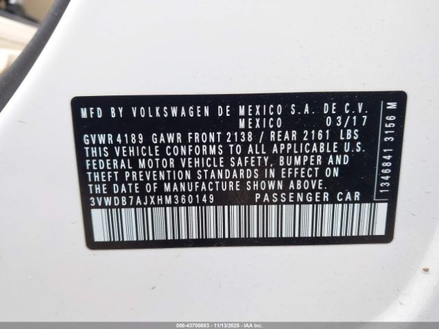 2017 VOLKSWAGEN JETTA 3VWDB7AJXHM360149 Photo 8