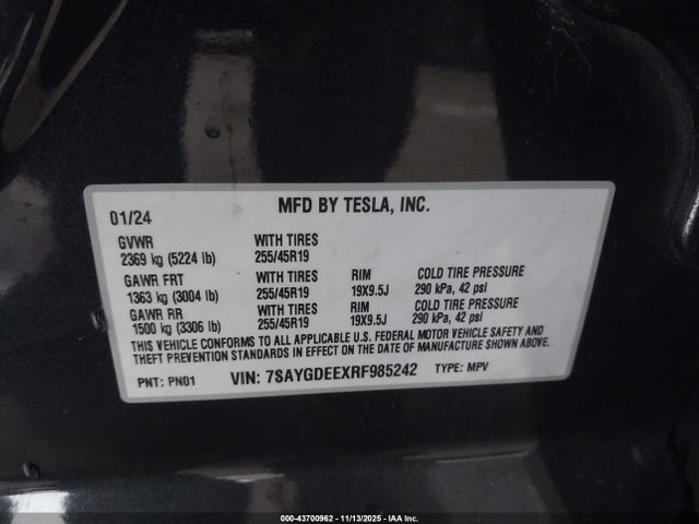 2024 TESLA MODEL Y 7SAYGDEEXRF985242 Photo 8