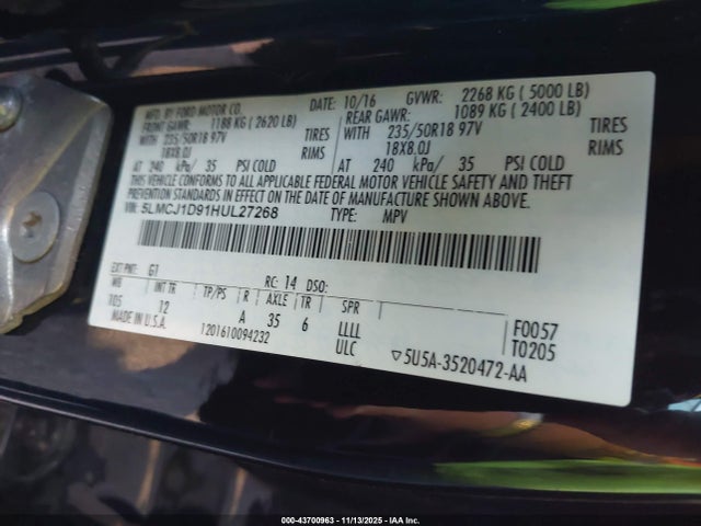 Lincoln 2.0l ecoboost 2017 5LMCJ1D91HUL27268 Image 9