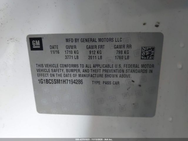 2017 CHEVROLET CRUZE 1G1BC5SM1H7194286 Photo 8