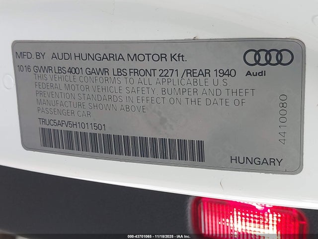 2017 AUDI TT TRUC5AFV5H1011501 Photo 8