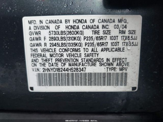 2004 ACURA MDX 2HNYD18244H528347 Photo 8
