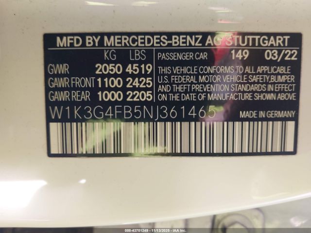 2022 MERCEDES-BENZ A 220 W1K3G4FB5NJ361465 Photo 8