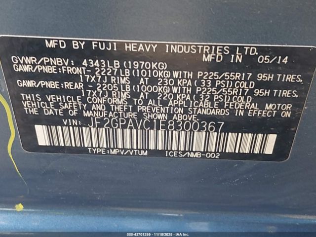 2014 SUBARU XV CROSSTREK JF2GPAVC1E8300367 Photo 8