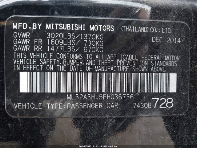 2015 MITSUBISHI MIRAGE ML32A3HJ5FH036736 Photo 8