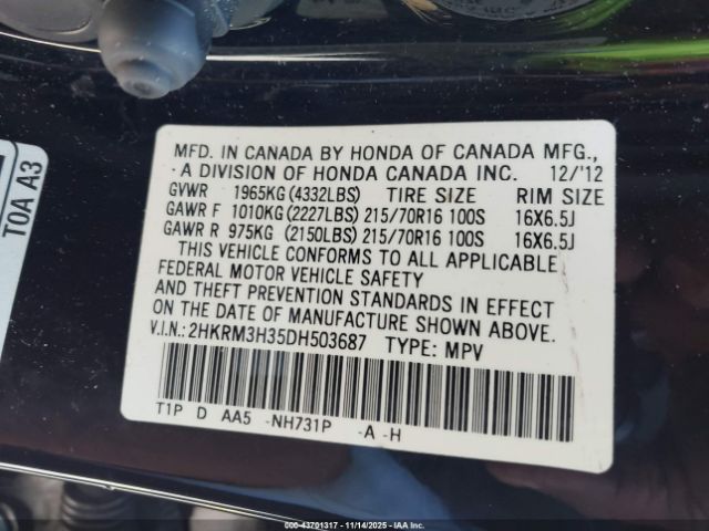 2013 HONDA CR-V 2HKRM3H35DH503687 Photo 8