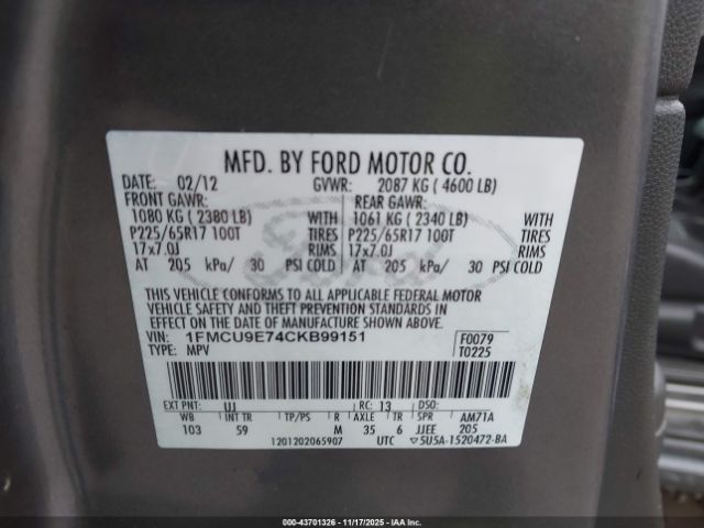 2012 FORD ESCAPE 1FMCU9E74CKB99151 Photo 8