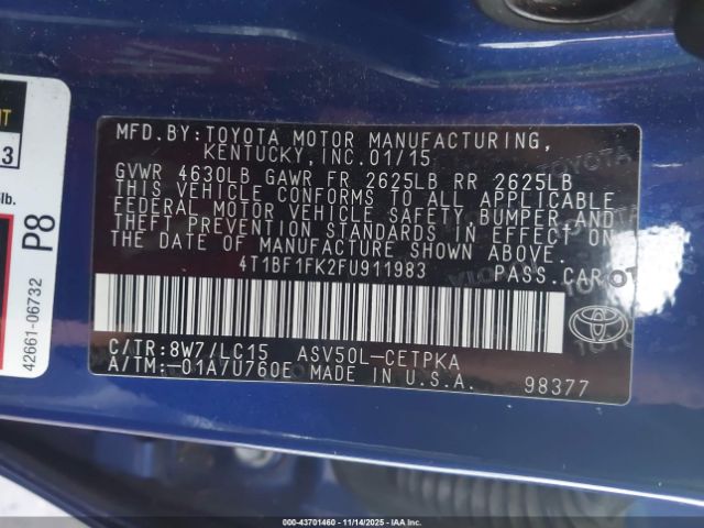 2015 TOYOTA CAMRY 4T1BF1FK2FU911983 Photo 8