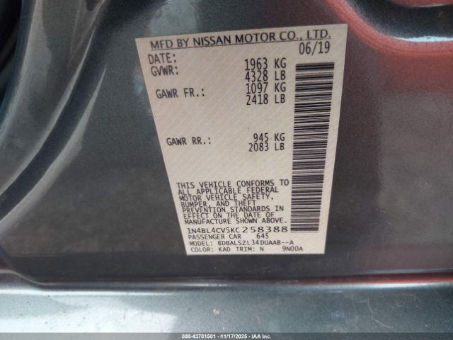 2019 NISSAN ALTIMA 1N4BL4CV5KC258388 Photo 8