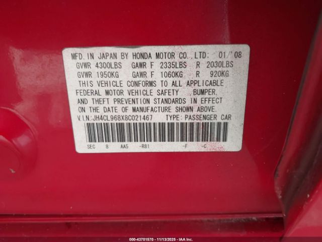2008 ACURA TSX JH4CL968X8C021467 Photo 8
