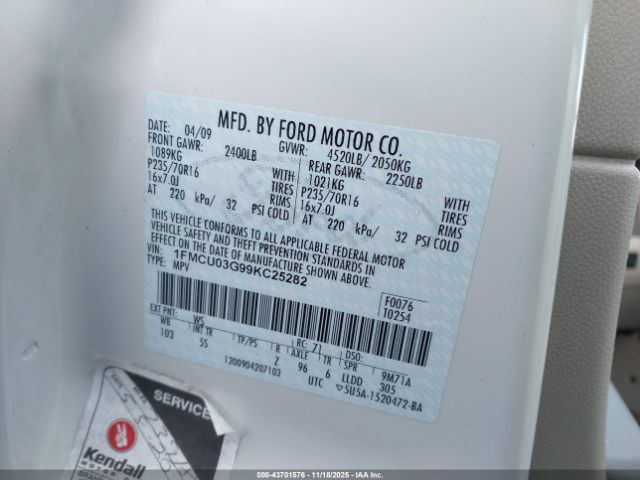 2009 FORD ESCAPE 1FMCU03G99KC25282 Photo 8