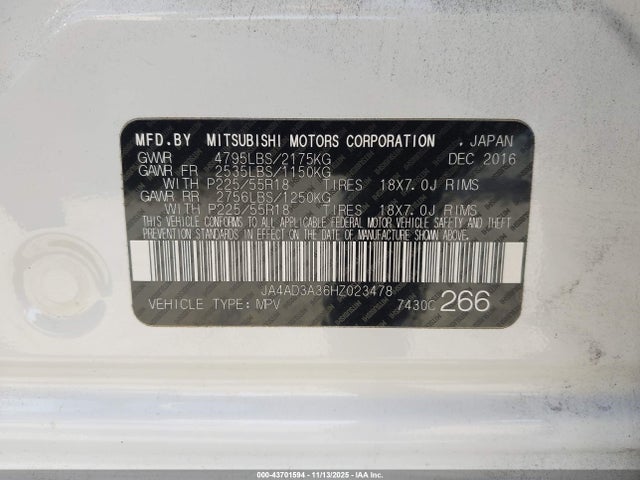 2017 MITSUBISHI OUTLANDER JA4AD3A36HZ023478 Photo 8