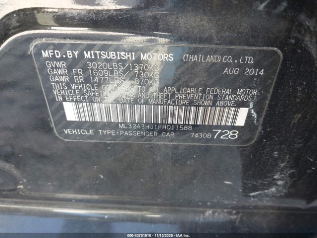 2015 MITSUBISHI MIRAGE ML32A3HJ1FH011588 Photo 8