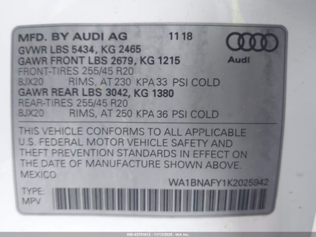 2019 AUDI Q5 WA1BNAFY1K2025942 Photo 8