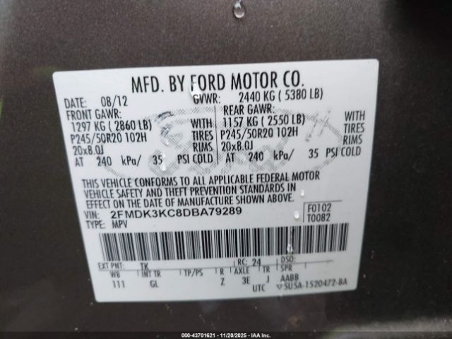 2013 FORD EDGE 2FMDK3KC8DBA79289 Photo 8