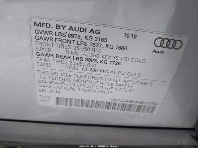 WA1LAAGE4KB023784 Audi E-tron Premium Plus