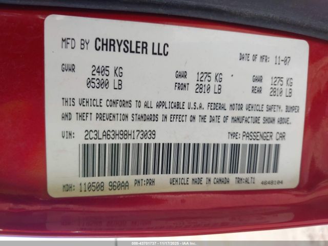 2008 CHRYSLER 300C 2C3LA63H98H173039 Photo 8