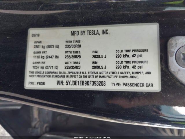 2019 TESLA MODEL 3 5YJ3E1EB9KF393208 Photo 8