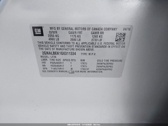 2GNALBEK1G6311334 Chevrolet EQUINOX LS
