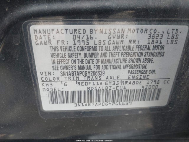 Nissan SENTRA S 2016 3N1AB7AP0GY266639 Image 9